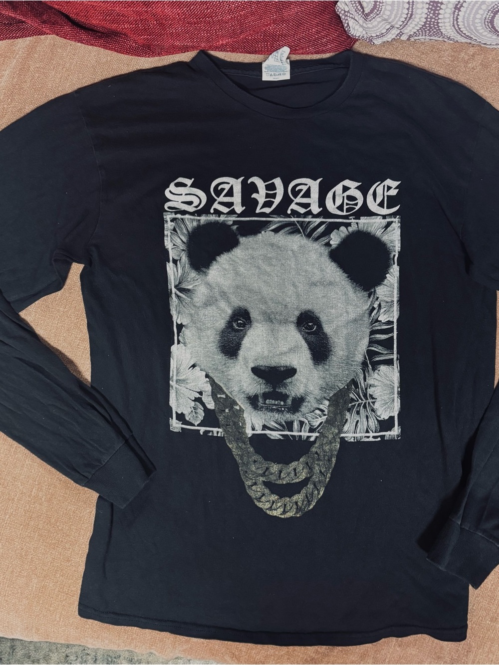 Savage Panda Graphic Long Sleeve Tee - Black